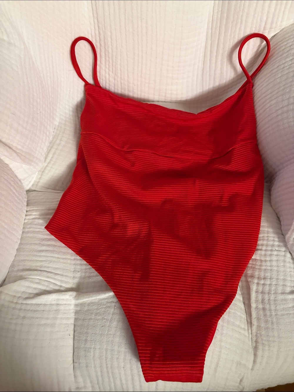 Made in Bali- Wanita Swim Red Ribbed Cheeky One-Piece Swimsuit